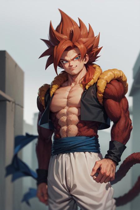 00137-1526290786-(masterpiece, best quality_1.2), , cowboy shot, solo, male focus, 1boy, gogeta, muscular male, (body_fur, red_fur_1.2), smirk, l.jpg